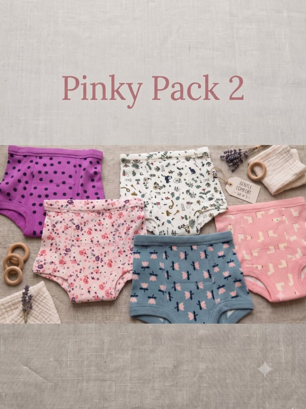 Gentle Comfort Pinky Pack 2 Toddler Girls Breathable Cotton Panties 5-Pack